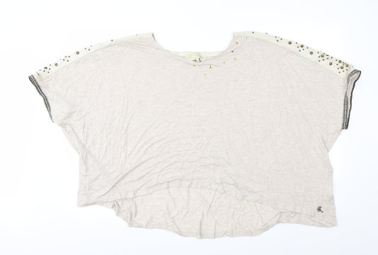 Mogul Womens Beige Geometric Jersey Basic Blouse Size XS