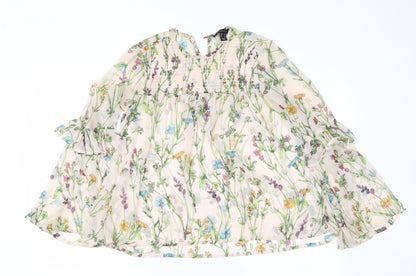 Preloved Atmosphere Womens Beige Floral Chiffon Basic Blouse Size 10 - Front