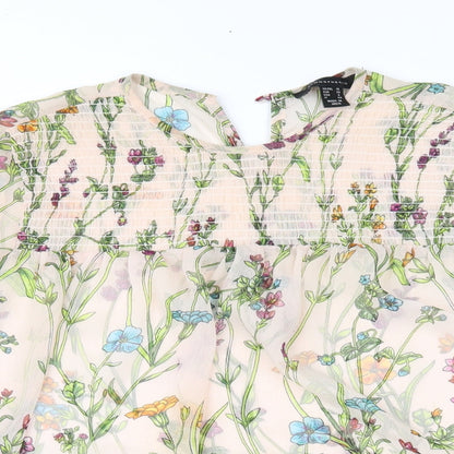 Preloved Atmosphere Womens Beige Floral Chiffon Basic Blouse Size 10 - Detail