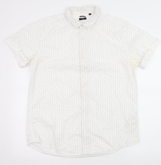 ONLY & SONS Mens White Polka Dot   Button-Up Size XL