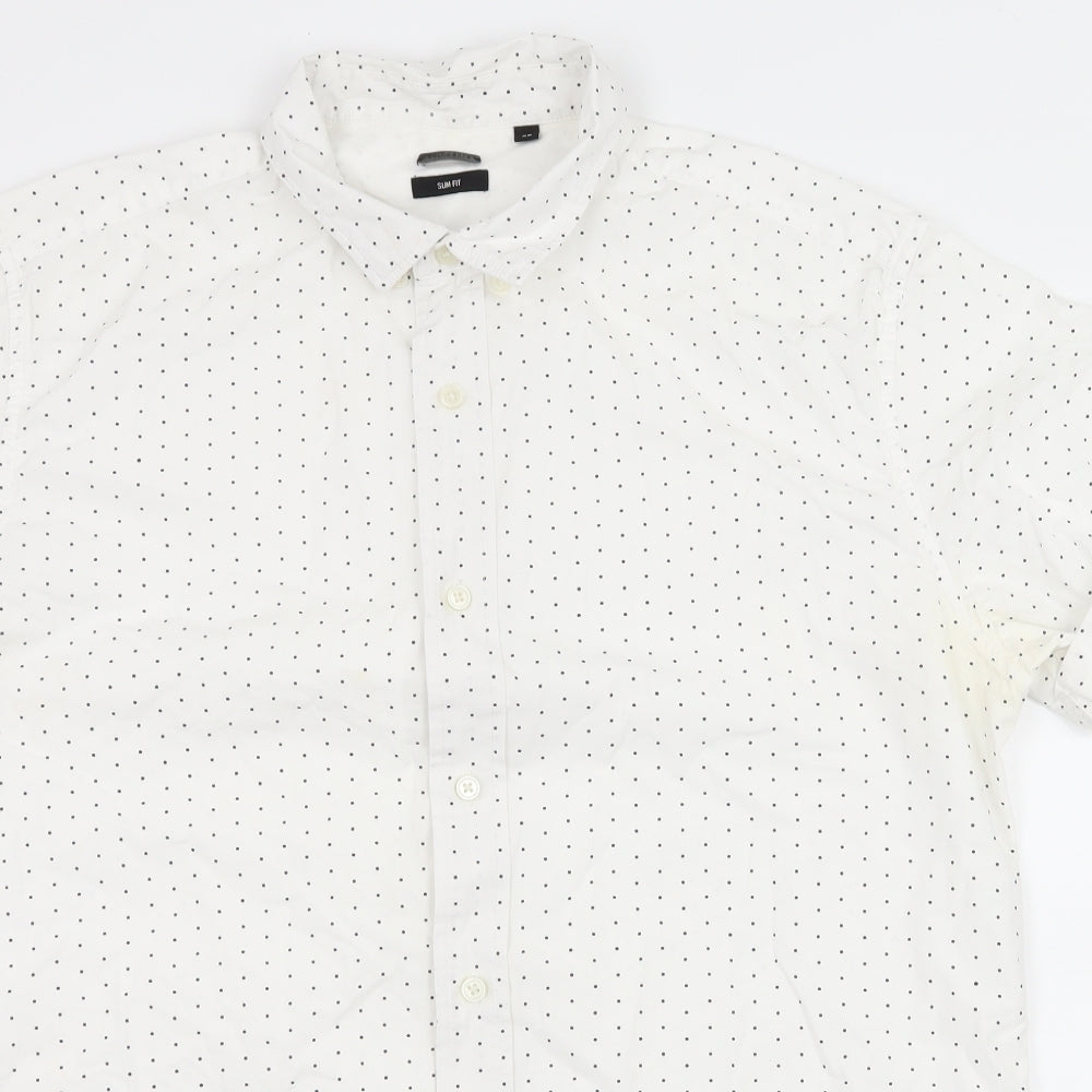 ONLY & SONS Mens White Polka Dot   Button-Up Size XL