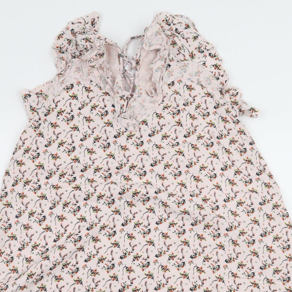 River Island Womens Pink Floral  A-Line  Size 8  - Lace up detail