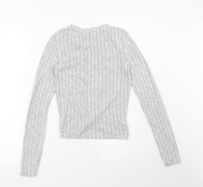 Preloved Primark Womens Grey Striped  Basic Blouse Size 4 - Back