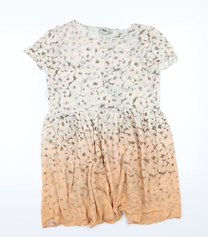 Additional front view of ASOS women’s orange floral a-line, size UK 8