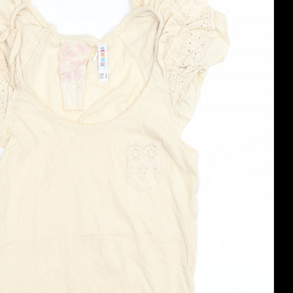 Denim & Co. Womens Ivory   Basic Blouse Size 8