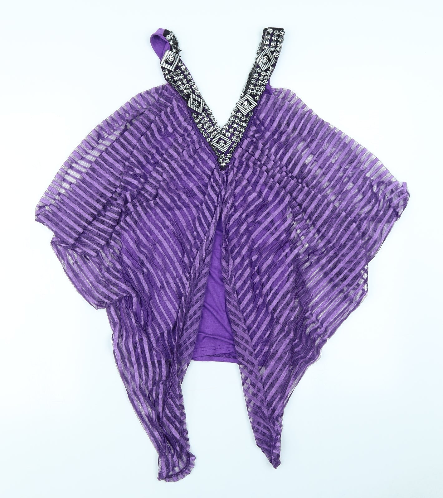 Club L Womens Purple Striped  Basic Blouse Size M