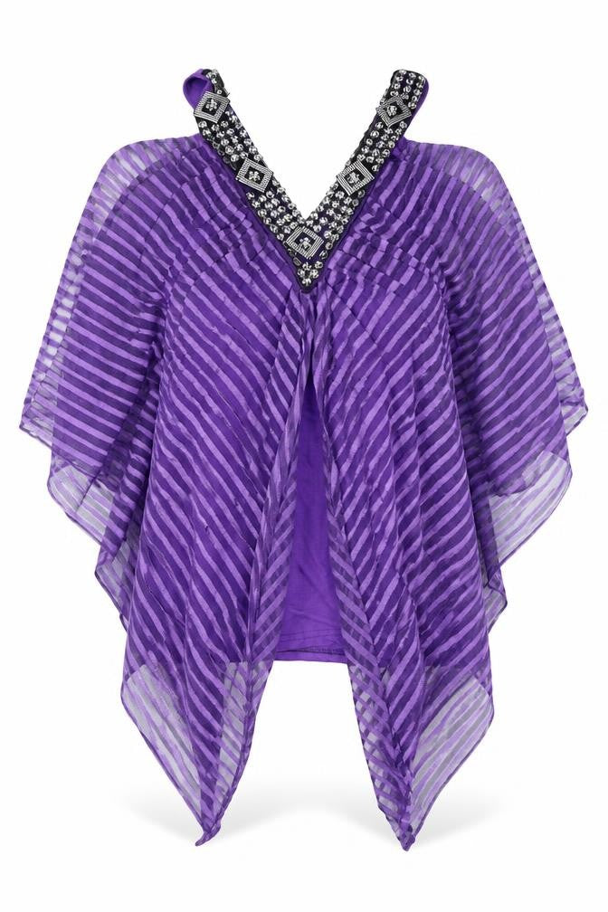 Club L Womens Purple Striped  Basic Blouse Size M