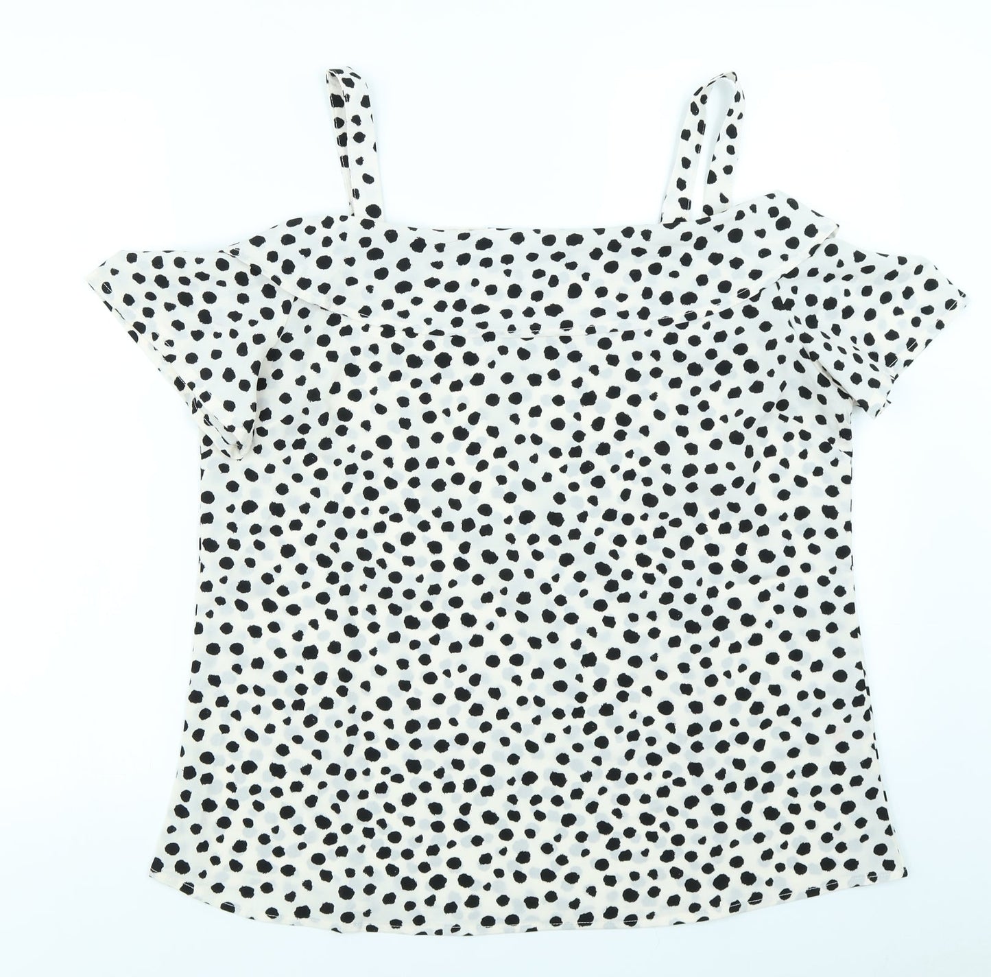 Studio Womens White Polka Dot  Basic Blouse Size 14