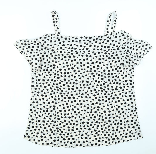 Studio Womens White Polka Dot  Basic Blouse Size 14