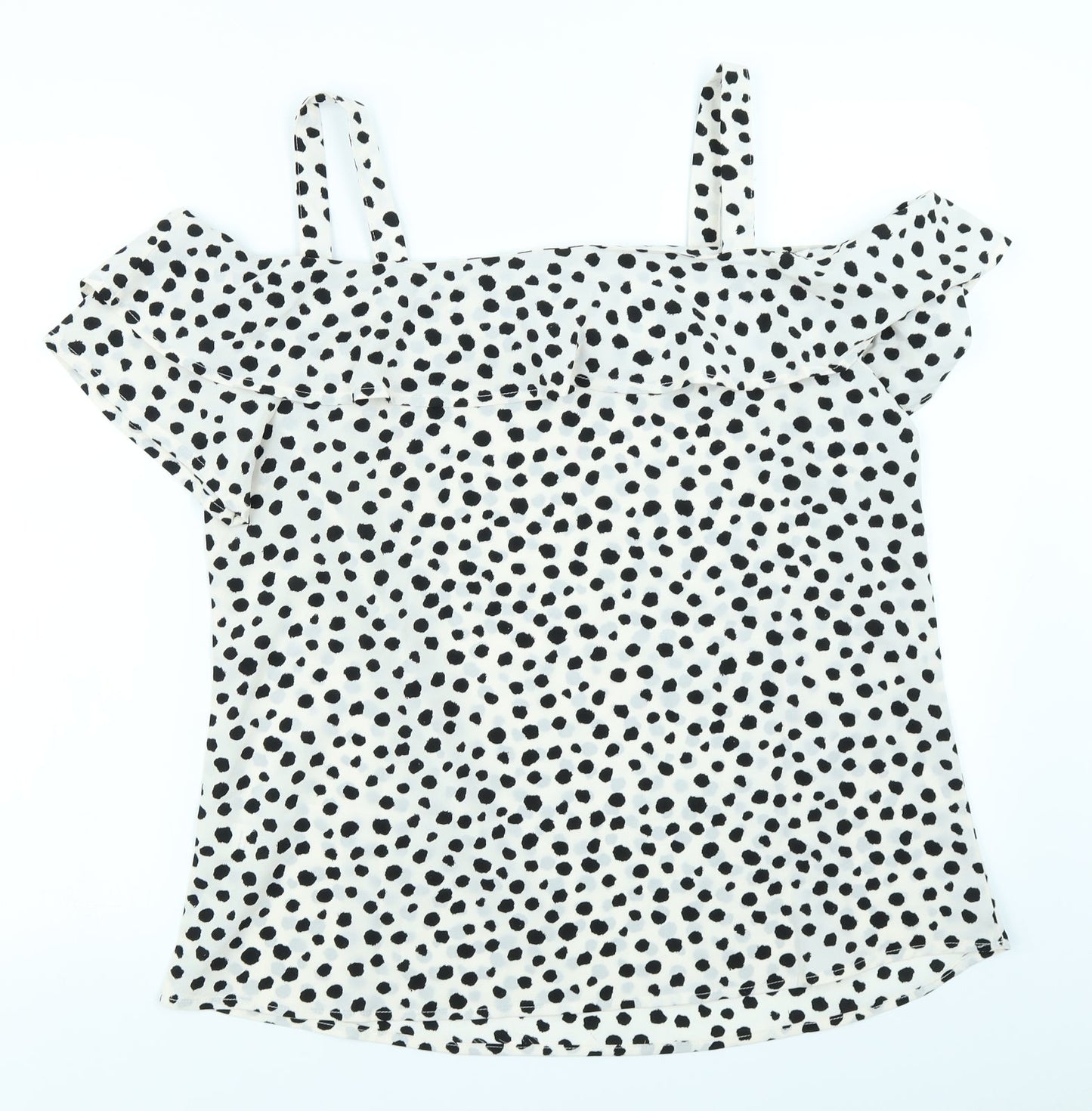 Studio Womens White Polka Dot  Basic Blouse Size 14