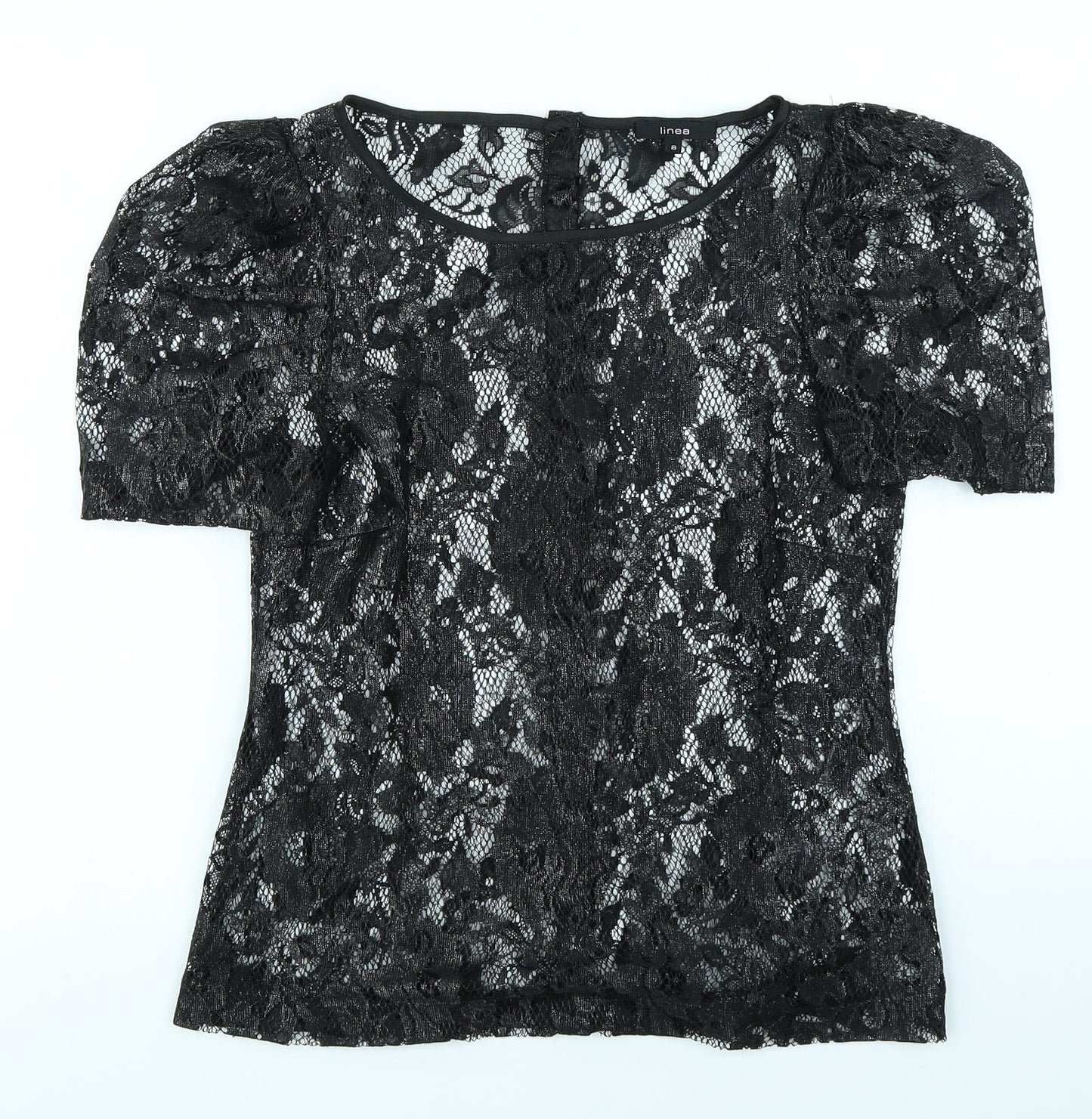 Linea Womens Black Floral  Basic T-Shirt Size 8