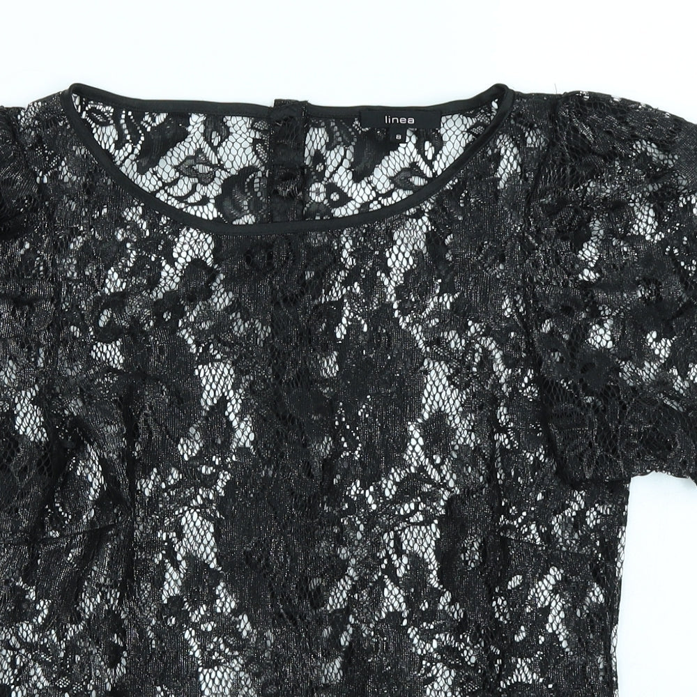 Linea Womens Black Floral  Basic T-Shirt Size 8