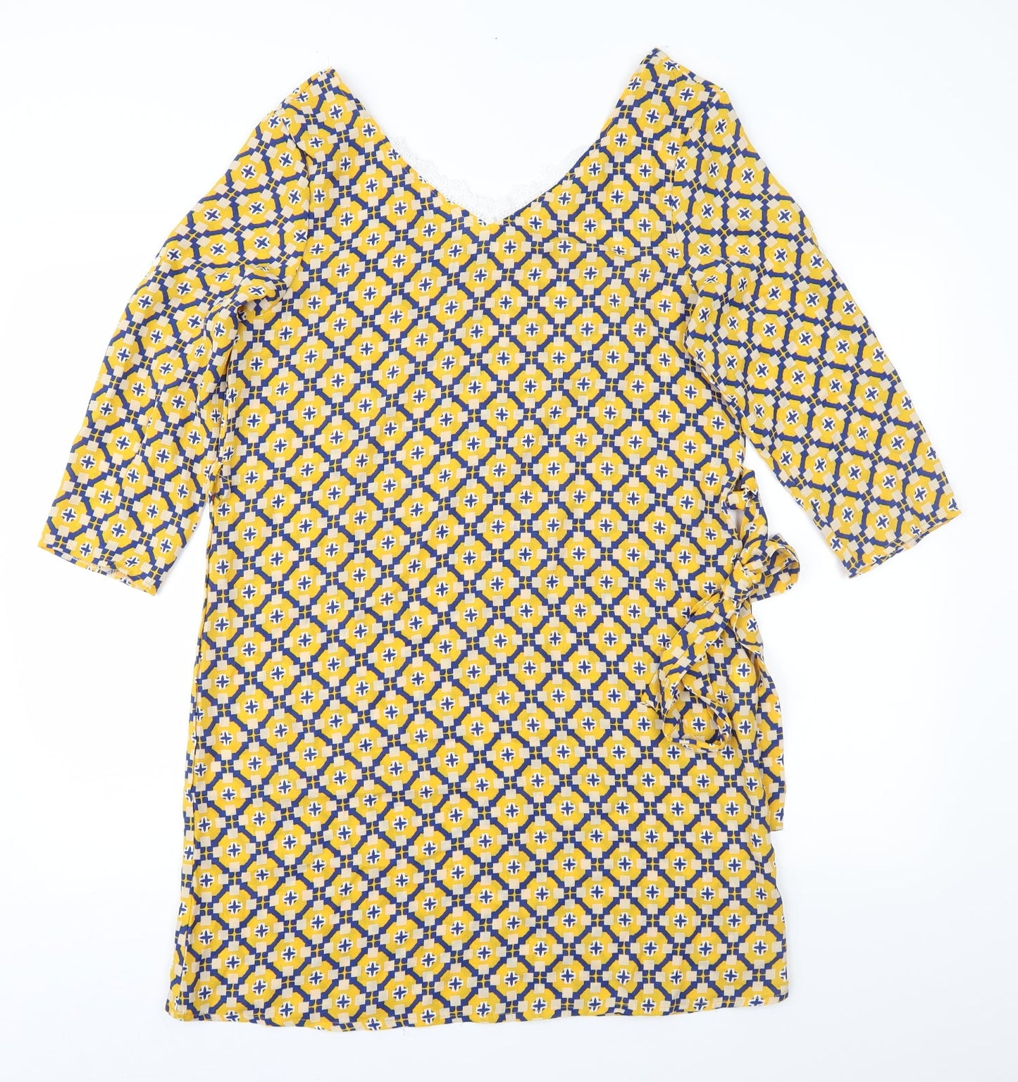 Melya Melody Womens Yellow Geometric  Shift  Size S