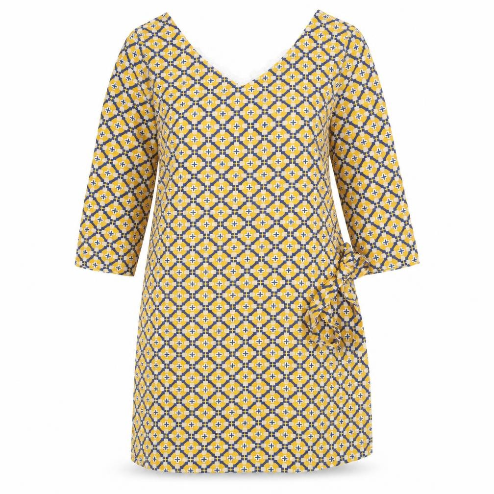 Melya Melody Womens Yellow Geometric  Shift  Size S