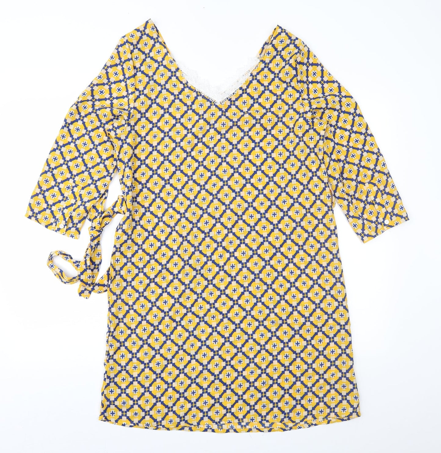 Melya Melody Womens Yellow Geometric  Shift  Size S