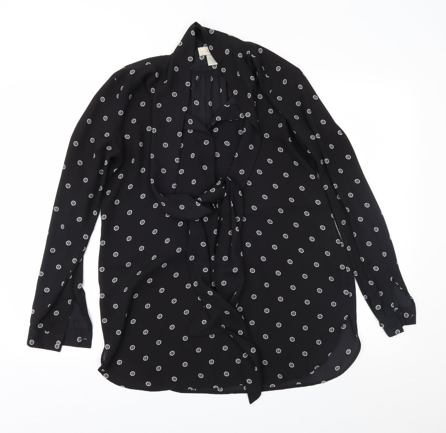 LOFT Womens Black Geometric Chiffon Basic Blouse Size S