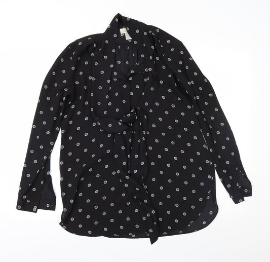 LOFT Womens Black Geometric Chiffon Basic Blouse Size S