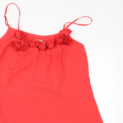 Close-up detail of ASOS women’s red mini, size UK 14