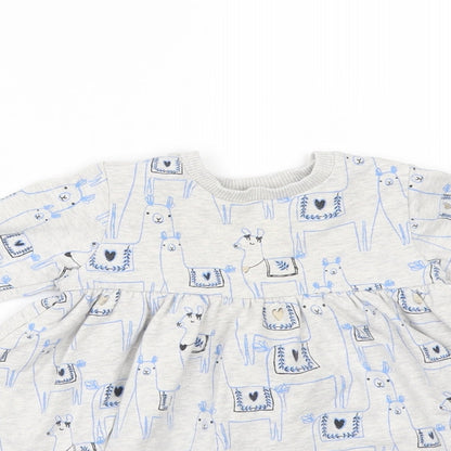 Close-up detail of Marks & Spencer girls’ grey geometric a-line, size 3-6, months