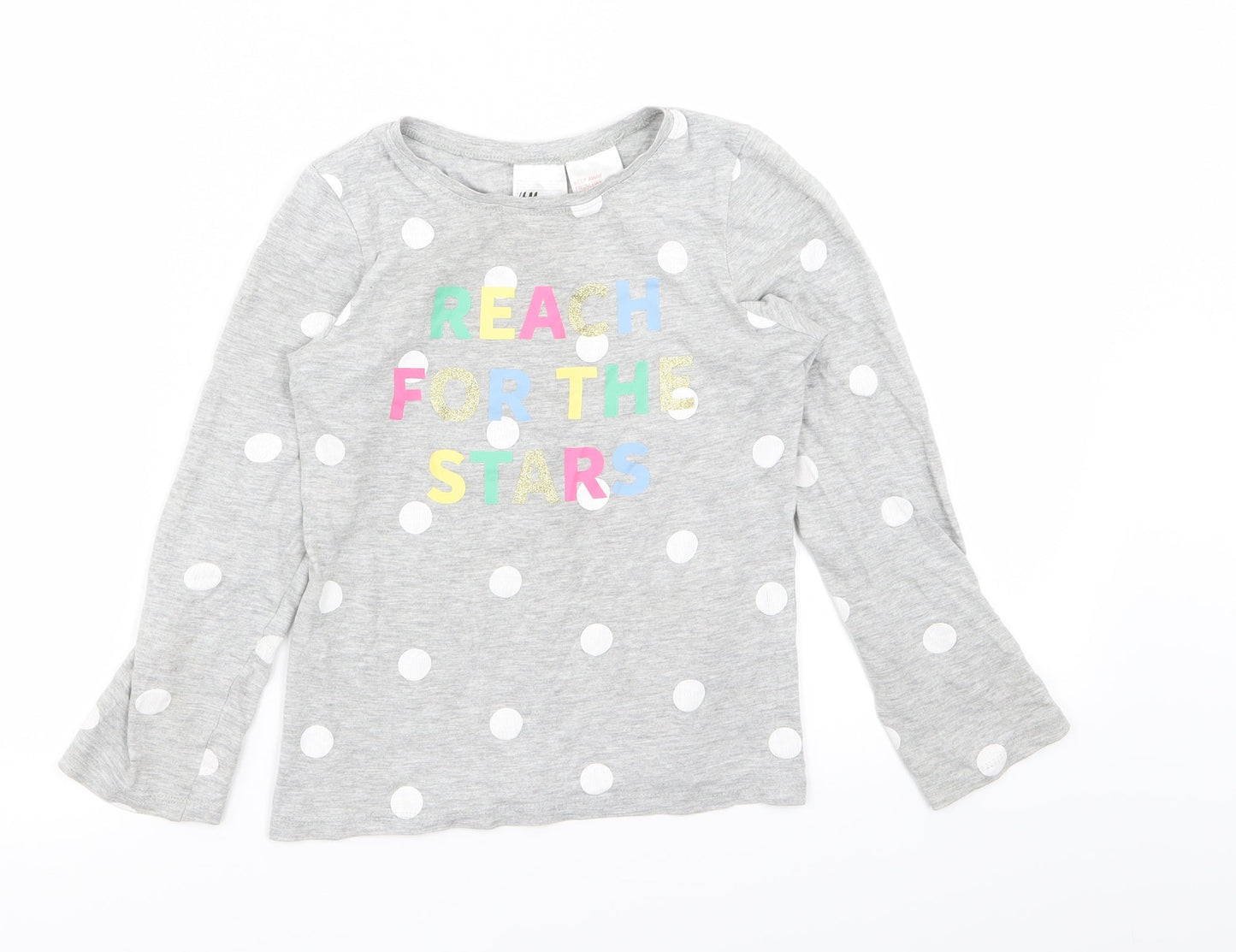 H&M Girls Grey Polka Dot  Basic T-Shirt Size 7-8 Years