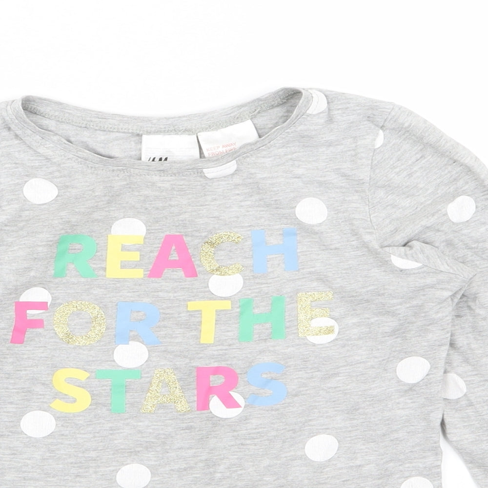 H&M Girls Grey Polka Dot  Basic T-Shirt Size 7-8 Years