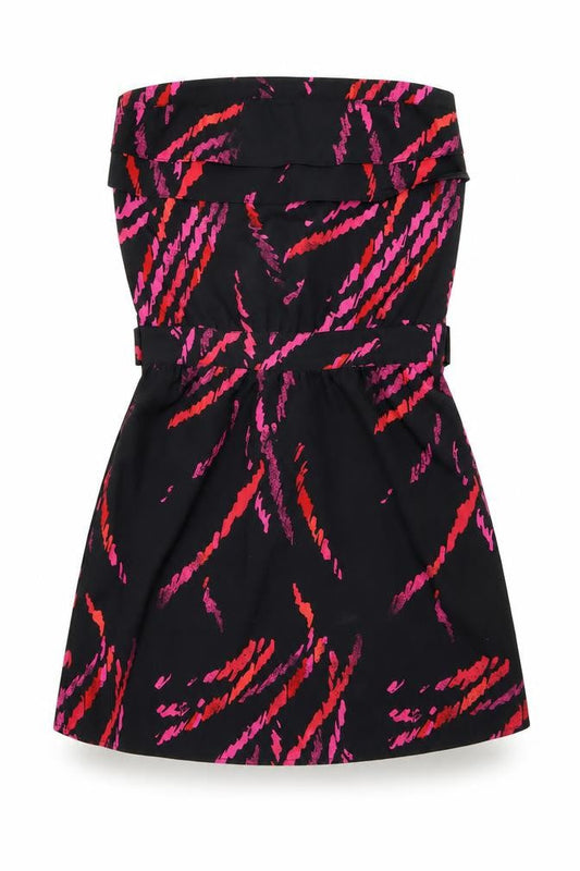 Front view of Miss Selfridge women’s black geometric fit & flare, size UK 10