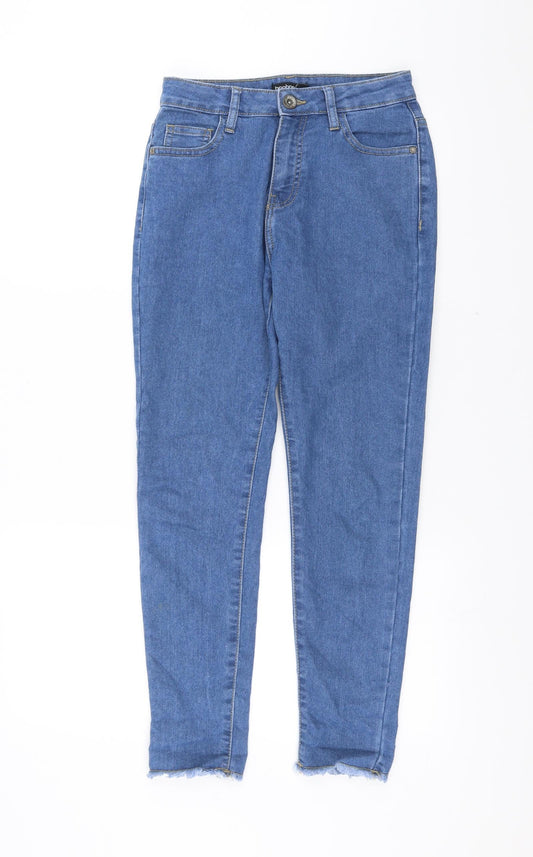 Preloved Boohoo Womens Blue  Denim Skinny Jeans Size 6 L27 in - distressed hem - Front