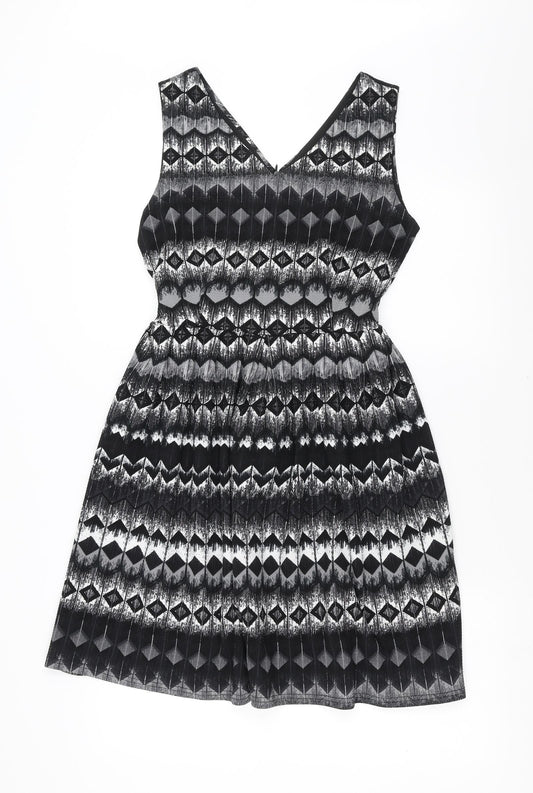 MELA Womens Black Geometric  Fit & Flare  Size 10