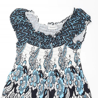 Yessica Womens Blue Floral  Basic Blouse Size M