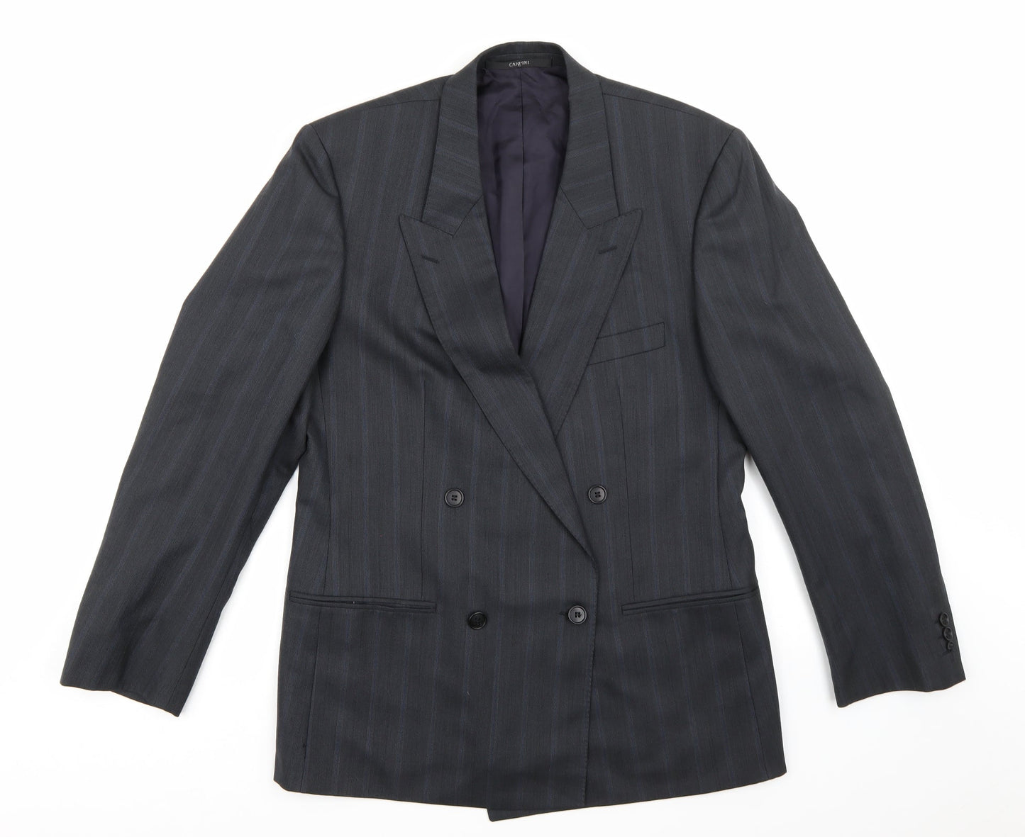 Carpini Mens Grey Striped Rayon Jacket Suit Jacket Size 40