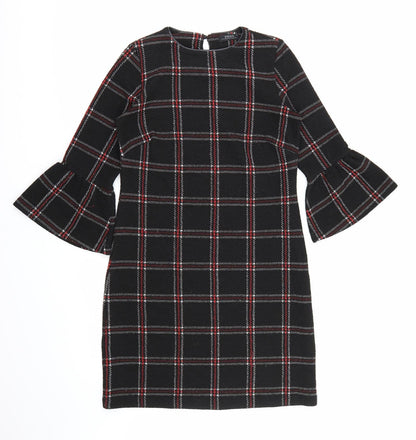 Front view of Papaya women’s beige check a-line, size UK 8, - flared sleeves