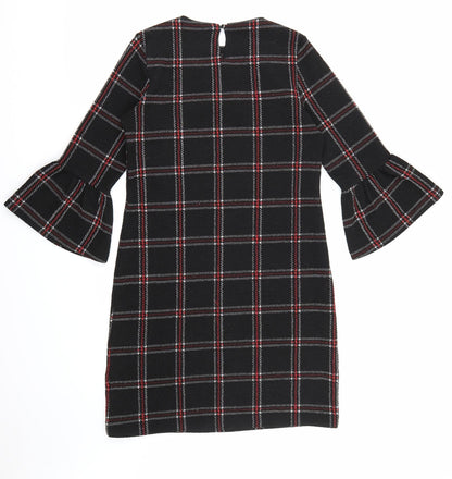 Back view of Papaya women’s beige check a-line, size UK 8, - flared sleeves