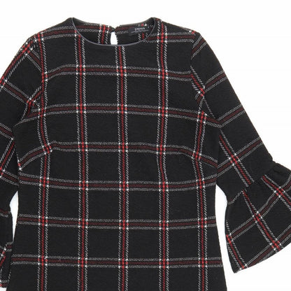 Close-up detail of Papaya women’s beige check a-line, size UK 8, - flared sleeves