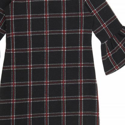 Brand and care label for Papaya women’s beige check a-line, size UK 8, - flared sleeves