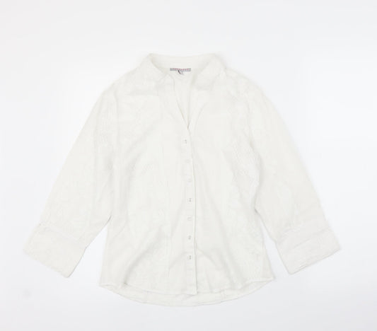 Tuchuzy Womens White Floral  Basic Button-Up Size 12
