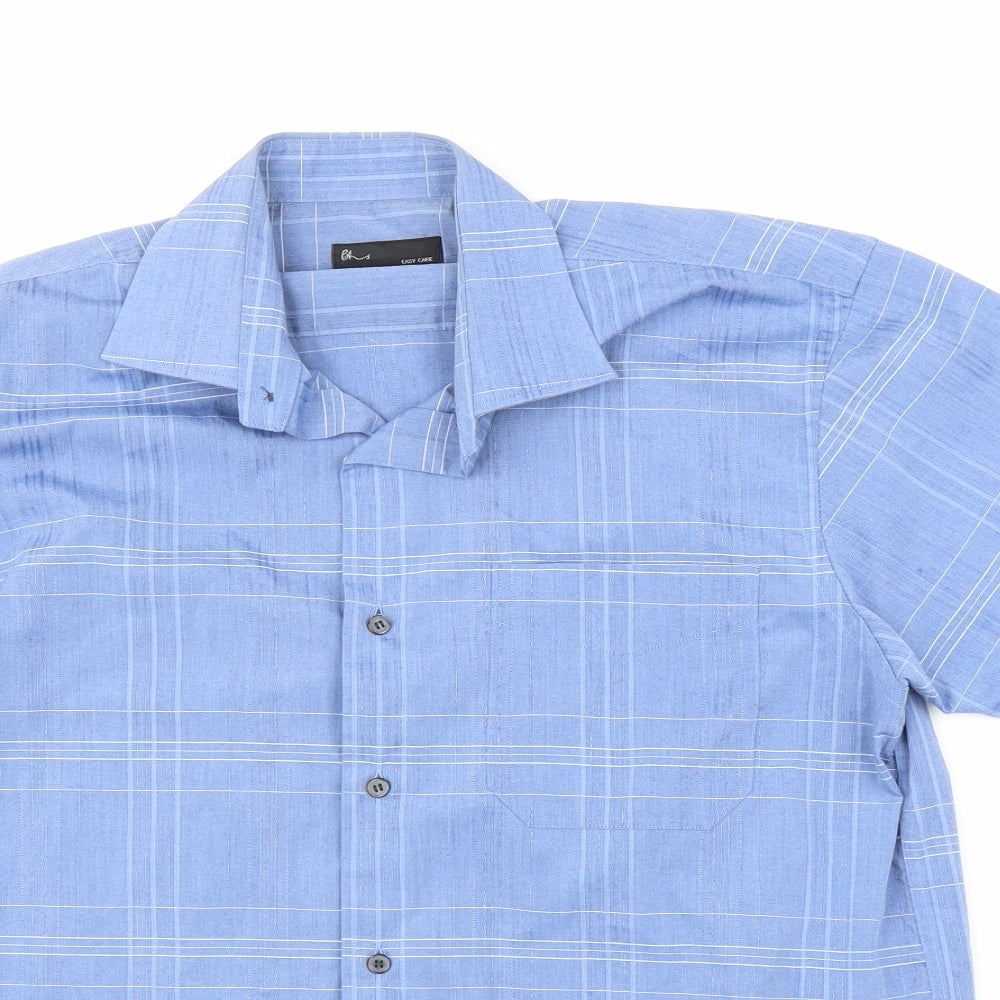 BHS Mens Blue Check   Button-Up Size 15