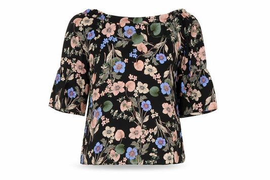 F&F Womens Black Floral Mesh Basic Blouse Size 10