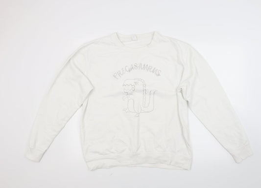 Just hoods Womens White  Blended Fabric Pullover Sweatshirt Size L  - Pregasaurus
