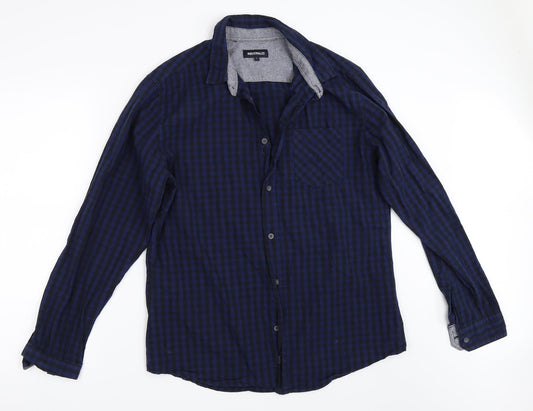 Industrialize Mens Blue Check   Button-Up Size L