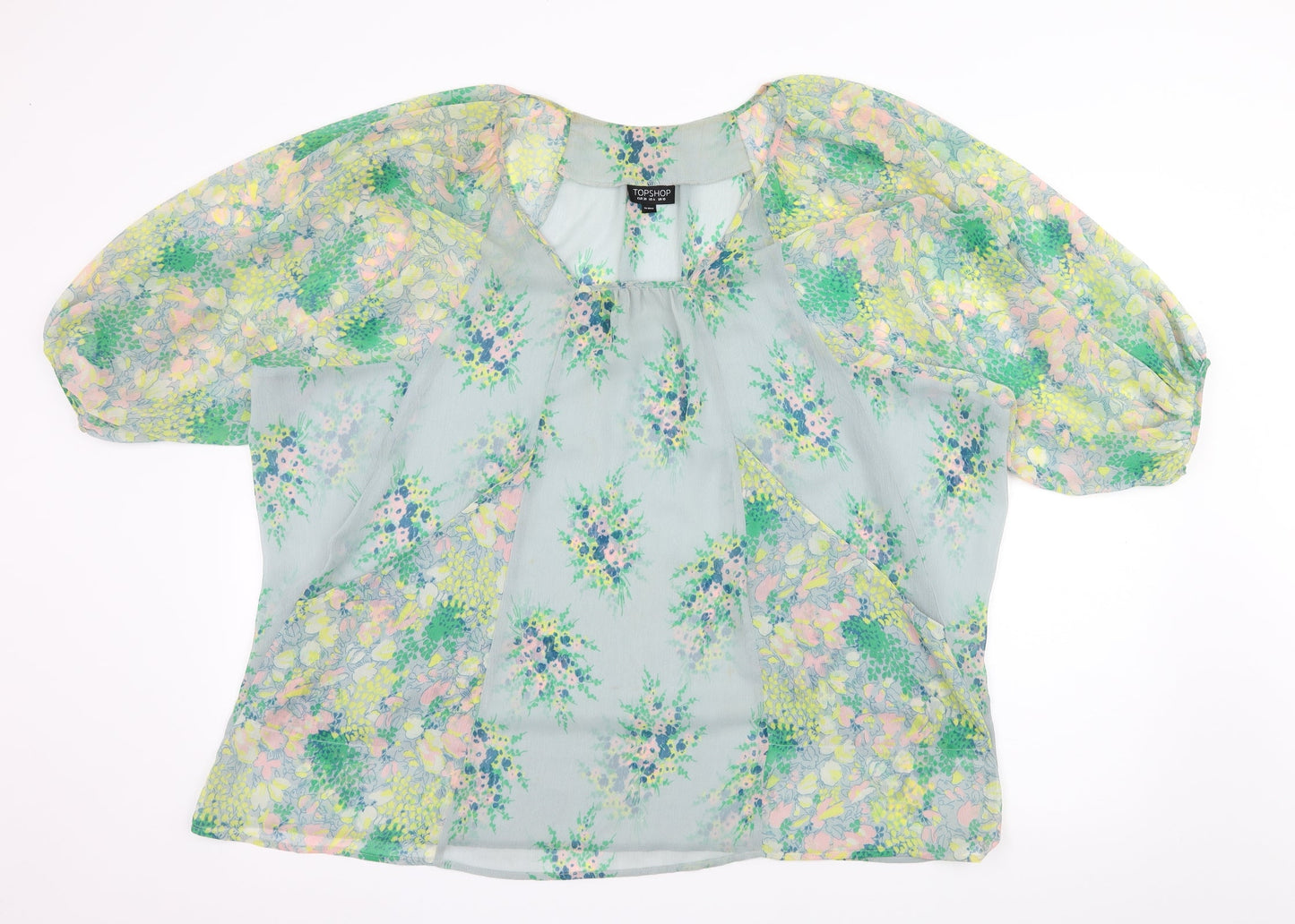 Topshop Womens Blue Floral Chiffon Basic Blouse Size 10