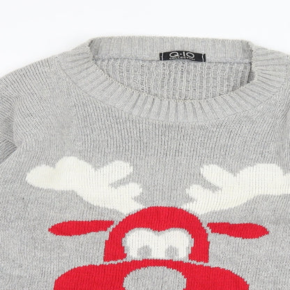 Preloved Q-10 collection Womens Grey  Knit Pullover Jumper Size S  - Rudolph Christmas - Detail
