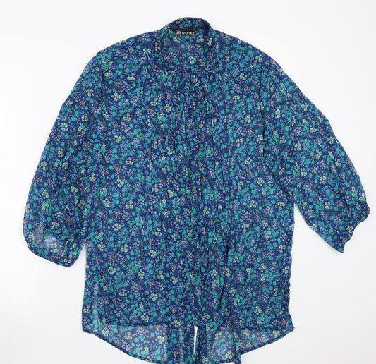 M woman Womens Blue Floral  Basic Button-Up Size M