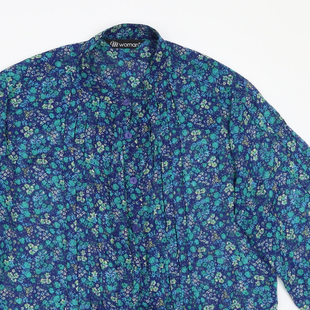 M woman Womens Blue Floral  Basic Button-Up Size M