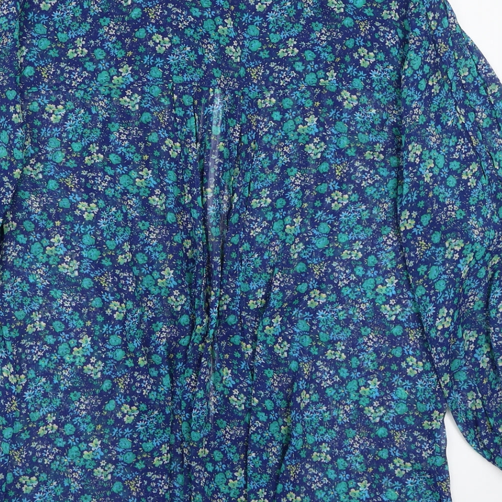 M woman Womens Blue Floral  Basic Button-Up Size M
