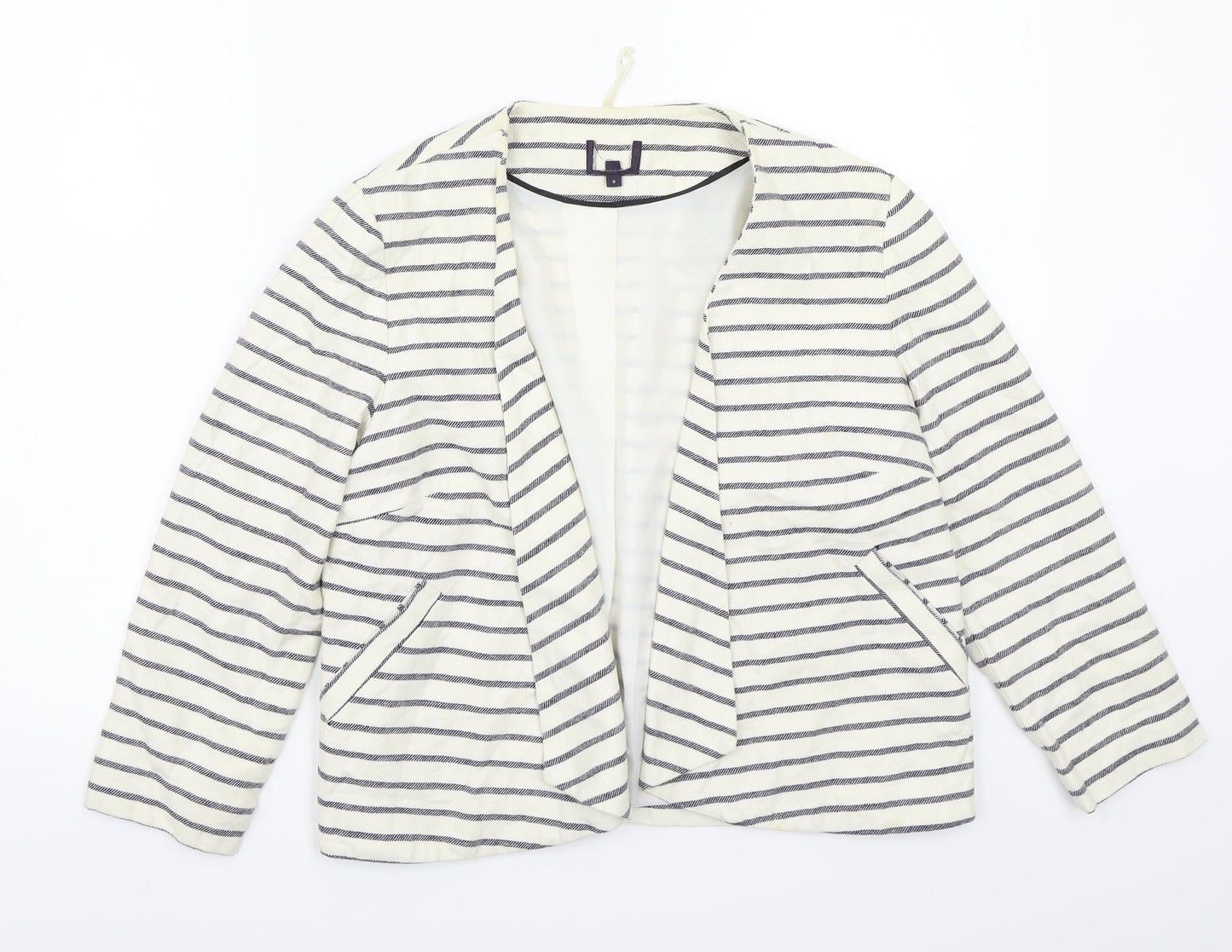 Preworn Womens White Striped  Jacket Blazer Size 8