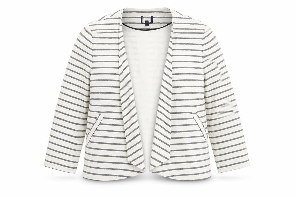 Preworn Womens White Striped  Jacket Blazer Size 8