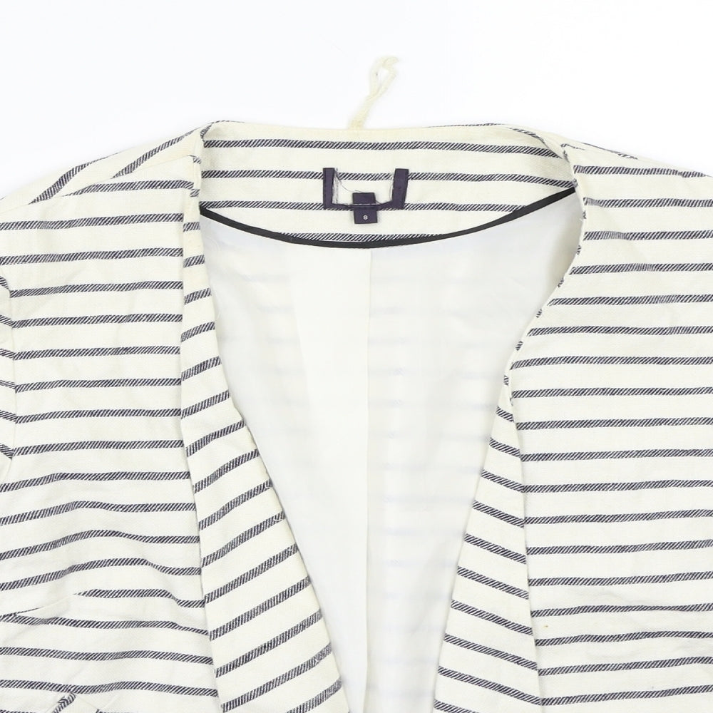 Preworn Womens White Striped  Jacket Blazer Size 8