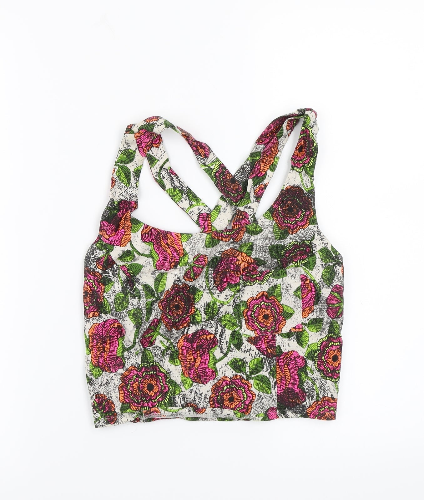 Topshop Womens White Floral  Basic T-Shirt Size 8