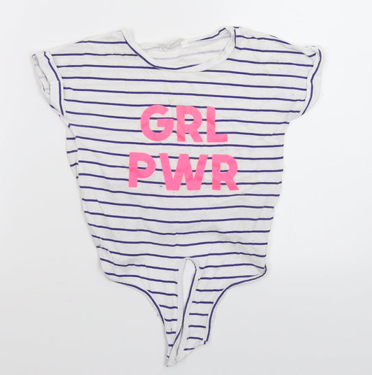 M&Co Girls White Striped  Basic T-Shirt Size 6-7 Years