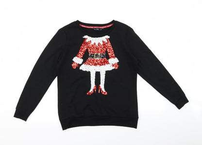 Preloved F&F Womens Black   Pullover Jumper Size 10  - santa - Front
